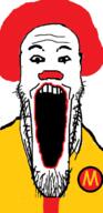 clown mcdonalds open_mouth red_hair ronald_mcdonald soyjak stubble variant:markiplier_soyjak // 241x500 // 59.1KB