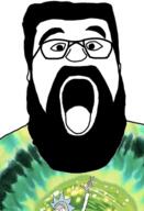 ai beard clothes glasses open_mouth rick_and_morty soyjak tshirt variant:dustin // 256x374 // 73.8KB