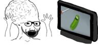 animated arm big_brain brain excited glasses hand hands_up open_mouth pickle pickle_rick rick_and_morty screen shaking soyjak stubble variant:excited_soyjak // 680x315 // 203.1KB