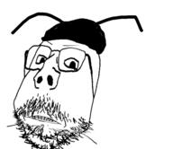 ant antenna beard bug bug_hat clothes deformed glasses hat open_mouth soyjak stubble // 500x433 // 101.5KB
