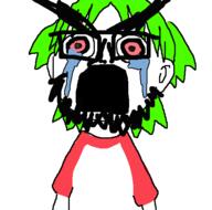 4chan angry anime bloodshot_eyes clothes crying glasses green_hair hair open_mouth soyjak stubble tshirt variant:cryboy_soyjak yotsoyba // 512x506 // 12.4KB