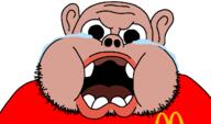 Clarence amerimutt angry brown_skin clothes crying fat lips looking_at_you mcdonalds mutt open_mouth red_shirt soyjak stubble teeth tongue tooth_gap white_background // 1280x752 // 34.4KB