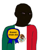 award badge black_skin brown_skin clothes countrywar ear glasses mexican_flag mexico satoko_houjou(namefag) smile smug soyjak stubble text variant:soyak // 798x1000 // 236.2KB