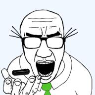 blackpill clothes dilbert glasses hair hand holding_object meds necktie open_mouth perro_hold pill soyjak suit variant:el_perro_rabioso // 1628x1628 // 505.9KB