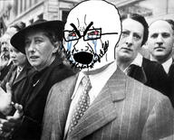 bloodshot_eyes clothes crying female france glasses hat irl marseilles nazi necktie open_mouth soyjak stubble suit the_weeping_frenchman variant:cryboy_soyjak // 1500x1211 // 691.9KB