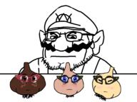 4soyjaks cap chudjak_brothers clothes disappointed garlic glasses hat looking_at_you looking_down mustache neutral nintendo soy soylent soylent_(banana) soylent_(creamy_chocolate) soylent_(original) stubble variant:soytan variant:wahjak video_game wario // 1090x816 // 94.0KB