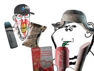 2soyjaks angry clenched_teeth closed_mouth clothes cyrillic_text drink drinking drinking_straw ear english_text escape_from_tarkov glasses hat holding_object nosebleed stubble tarkov ushanka variant:feraljak variant:impish_soyak_ears // 1280x967 // 157.3KB