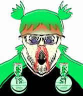 4chan animated anime blood crazed glasses green_hair hair oldfag open_mouth soyjak stubble variant:feraljak white_skin yotsoyba // 549x640 // 7.1MB