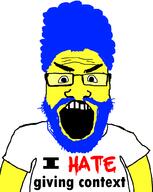 angry beard blue_hair cartoon clothes context glasses hair hate i_hate marge marge_simpson open_mouth soyjak subvariant:science_lover text the_simpsons tshirt yellow_skin // 800x1005 // 101.3KB