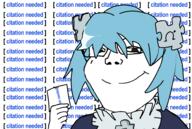 arm blue_hair closed_mouth clothes female glasses hair hand holding_object jigsaw paper smile smug source soyjak subvariant:soylita text variant:gapejak wikipe_tan wikipedia // 1969x1328 // 420.1KB