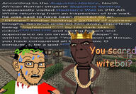 2soyjaks arm black_skin brown_skin clothes ear glasses italy king minecraft rome scared smile soyjak stubble sweating text tshirt variant:cobson variant:soyak wikipedia yellow_sclera // 1280x880 // 408.6KB