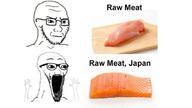 arm concerned food frown glasses hand hands_up japan open_mouth raw_food soyjak soyjak_comic stubble text thing_japanese variant:classic_soyjak variant:wewjak // 680x383 // 158.2KB