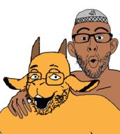 2soyjaks anal_penetration brown_skin clothes ear full_body furry glasses goat hat horn islam meta:tagme naked nsfw open_mouth rape sex soyjak stubble text variant:goatjak variant:nojak zoophile // 509x567 // 64.6KB