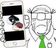 anime anime_female balding closed_mouth clothes crying dilbert full_body glasses green_eyes hair hand holding_object incel incelcore long_hair music necktie negative_xp phone pillow sad sound soyjak stubble subvariant:science_lover tomoko variant:markiplier_soyjak video wally_(dilbert) // 1280x1106, 75s // 2.0MB