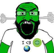 angry balding beard clothes earth eco_friendly fume glasses green_skin hair open_mouth planet soyjak tshirt variant:science_lover // 800x789 // 146.8KB