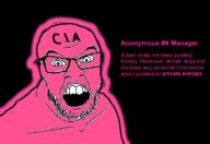 4chan angry cia glasses glowie glowing manager mustache open_mouth pink pink_skin qa_(4chan) soyjak stubble text variant:feraljak // 800x552 // 333.7KB