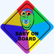 baby baby_on_board colorful deformed glasses pacifier sign soyjak stubble subvariant:emmanuel subvariant:wholesome_soyjak text variant:gapejak // 736x736 // 153.0KB