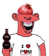 drink ear food foodjak fruit holding_object i_love laughing open_mouth pom_wonderful pomegranate red_skin soyjak stubble subvariant:splicejak text variant:impish_soyak_ears // 975x1115 // 381.1KB