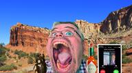 bernd_schmidt blue_eyes bug capitol_reef_national_park clothes desert distorted don_turtelli glasses hot_sauce irl irl_background open_mouth phone stretched_mouth stubble tongue variant:gapejak yellow_teeth // 2100x1174 // 3.3MB
