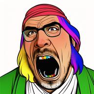 6ix9ine ai_generated angry clothes colorful_hair crimson glasses hair hat headband music open_mouth rap soyjak stubble tattoo variant:cobson // 512x512 // 380.9KB