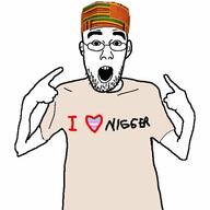 arm clothes ear flag glasses hand hat heart i_heart_nigger i_love open_mouth pointing soyjak stubble tranny tshirt variant:shirtjak // 559x559 // 38.0KB