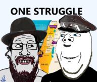 2soyjaks are_you_soying_what_im_soying beard beret blue_eyes clothes country glasses hat israel jew looking_at_each_other map military_beret mustache nazi one_struggle politics smile smug soyjak stubble variant:markiplier_soyjak variant:wholesome_soyjak // 1238x1054 // 728.6KB