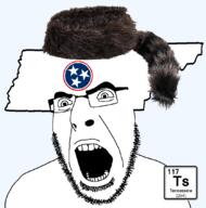 angry chemistry clothes element glasses hat map open_mouth raccoon_hat soyjak stubble tennessee tennessine text united_states variant:cobson // 1065x1074 // 501.4KB