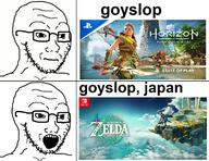 2soyjaks animal beach bird brown_hair cape closed_mouth clothes cloud feather full_body glasses goyslop hair horizon_zero_dawn link_(the_legend_of_zelda) logo looking_to_the_right neutral nintendo nintendo_switch open_mouth palm_tree place_japan playstation rubble sky sony soyjak stairs stubble sword text the_legend_of_zelda thing_japanese tree variant:soyak video_game volcano water white_skin // 1400x1082 // 1.6MB