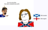 2soyjaks angry arm bloodshot_eyes blue_eyes brown_hair closed_mouth clothes confederate crying ear england glasses hair hand helmet open_mouth pointing scotland smile soyjak stubble subvariant:nucob variant:chudjak variant:cobson white_skin // 1427x905 // 249.1KB