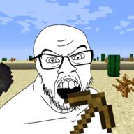 angry animated coal desert glasses minecraft mining mustache open_mouth pickaxe soyjak stubble variant:feraljak video_game // 600x600 // 414.3KB