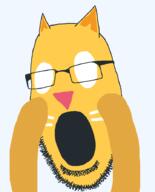 animal cat ear emoticon fangs glasses hand open_mouth screaming soyjak stubble the_scream variant:cobson whisker worried yellow yellow_skin // 721x896 // 23.9KB