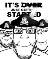 3soyjaks beard closed_mouth clothes glasses hat its_just_getting_started its_over pirate pirate_hat roblox smile soyjak stubble subvariant:wholesome_soyjak text variant:a24_slowburn_soyjak variant:gapejak variant:markiplier_soyjak video_game zeppelin_wars // 346x427 // 133.2KB