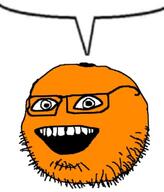 annoying_orange beard glasses no_nose orange_(fruit) smile soyjak teeth thought_bubble variant:unknown // 437x512 // 185.8KB