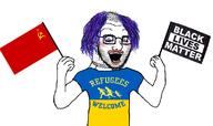black_lives_matter clothes communism hammer_and_sickle hand_arm_holding hanging leg looking_down makeup multiple_soyjaks mustache necklace nordic_chad open_mouth purple_hair refugees_welcome rope soviet_union soyjak soyjak_comic star stubble suicide text tongue tranny tshirt ukraine variant:bernd variant:soyak xi_jinping yellow_teeth // 1121x665 // 339.7KB