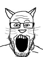 animal cat cat_ear ear furry glasses open_mouth soyjak stubble variant:markiplier_soyjak whisker // 600x800 // 25.2KB