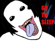 animated bloodshot_eyes crying hair jeff_the_killer open_mouth rope soyjak suicide text tongue variant:bernd yellow_teeth // 760x704 // 137.7KB