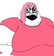 angry bloodshot_eyes clothes crying fat female glasses hair open_mouth pink_hair soyjak thick_eyebrows variant:et // 1296x1331 // 438.7KB