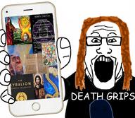 black_shirt brown_hair christ_pantocrator clothes comic_sans death_grips demiurge esoteric gnostic hair hermeticism hippie holding_object holding_phone iphone jesus long_hair moon open_mouth subvariant:hippiejak subvariant:phoneplier subvariant:phoneplier_vertical sun tshirt variant:markiplier_soyjak wizard // 1947x1698 // 650.0KB