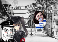 2soyjaks angry anime anne_frank black_sun blush closed_mouth clothes hanging hat nazism necktie open_mouth rope soyjak swastika tongue uniform variant:chudjak yellow_teeth // 1024x738 // 446.9KB