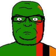 black closed_mouth country flag glasses green orange red serious soyjak stubble variant:seriousjak zambia // 850x848 // 12.8KB