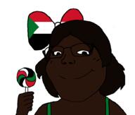 black_skin bow bowtie closed_mouth clothes country dress flag flag:sudan glasses hair hand hat holding_lollipop holding_object loli lollipop smile soyjak subvariant:soylita sudan variant:gapejak // 1012x861 // 57.2KB