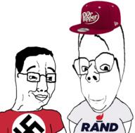 2soyjaks arm closed_mouth clothes distorted glasses hair hat libertarian nazism rand_paul right right_wing smile soyjak stubble subvariant:wholesome_soyjak swastika variant:chudjak variant:gapejak // 1214x1195 // 481.4KB