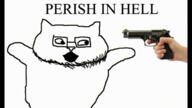 animal animal_abuse animated blood bloodshot_eyes catjak crying ear gem glasses gun hand irl looking_to_the_right meta:not_a_soyjak open_mouth shooting stubble text white_background white_skin // 426x240 // 43.2KB
