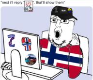 arm blm clothes computer country flag gay glasses hand hat lgbt meme norway open_mouth soyjak sticker stubble text variant:norwegian // 575x493 // 224.5KB
