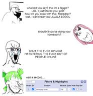 4chan 4soyjaks angry anime bloodshot_eyes closed_mouth crying glasses green_hair hair hand open_mouth pink_hair smug soyjak stretched_mouth stubble text variant:gapejak variant:soyak variant:zoomer_on_computer yotsoyba // 900x934 // 212.5KB