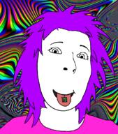 drugs happy_face lsd pink_shirt psychedelic purple_hair smile subvariant:female_cobson tongue variant:cobson // 962x1094 // 529.0KB