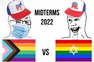2022 bloodshot_eyes brainlet cap clothes crying democrat flag glasses hat judaism lgbt republican soyjak star_of_david stubble text variant:soyak // 747x492 // 34.5KB