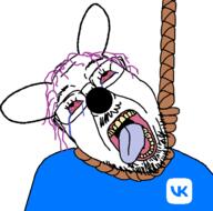 bloodshot_eyes clothes crying dead ear flag glasses hair hanging mustache open_mouth purple_hair rope soyjak stubble suicide tongue tranny variant:bernd vkontakte yellow_teeth // 962x952 // 49.5KB