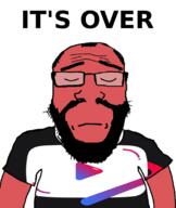 arm balding beard closed_eyes closed_mouth clothes glasses hair its_over red_skin sad soyjak subvariant:science_lover text tshirt variant:markiplier_soyjak youtube youtube_vanced // 936x1111 // 263.4KB