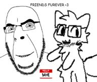 2soyjaks closed_mouth dave friendship furry glasses open_mouth smile soyjak stubble text variant:cobson variant:unknown // 792x667 // 114.4KB